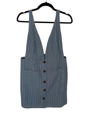 Hayden LA Striped Button-Front Pinafore Dress in Slate Blue